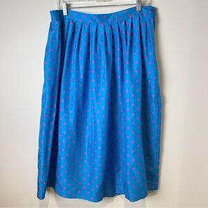 Vintage 80’s 100% Silk Blue and Pink Polka Dot Women's Midi Skirt